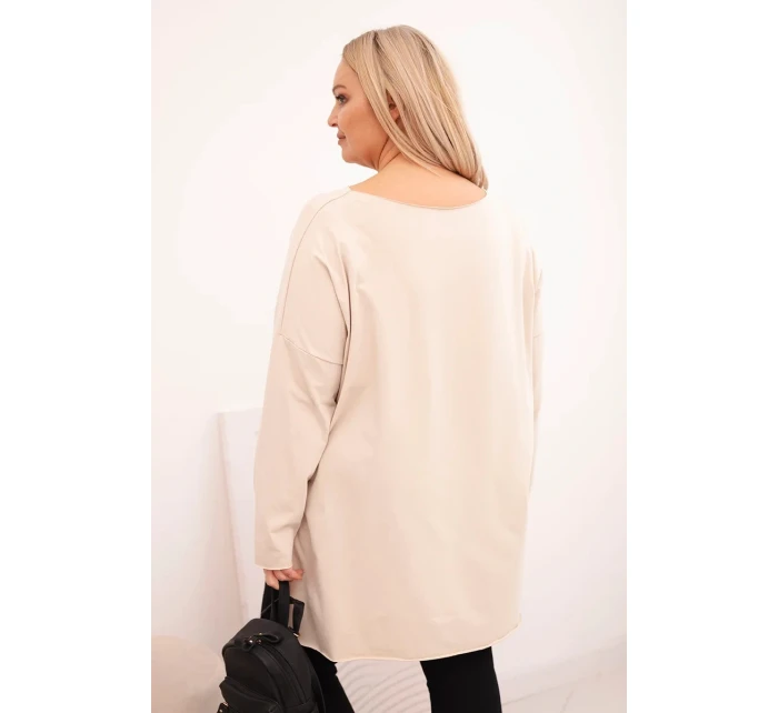 Dámská blůza Plus Size asymetrická s dlouhým rukávem béžová