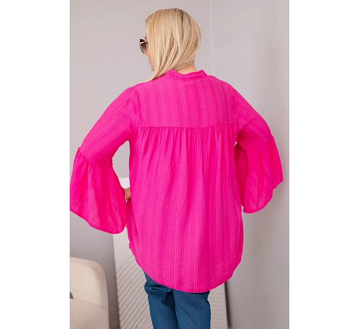 Dámská viskózová halenka Plus Size s model 22043154 rukávem a výstřihem do V fuchsie - K-Fashion