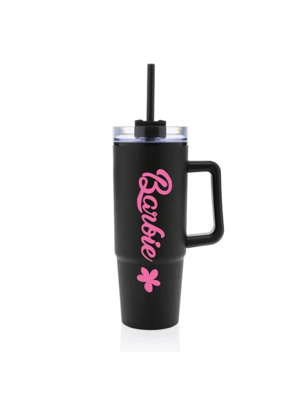 BARBIE - černý cestovní hrnek s průhledným víčkem 900 ml  