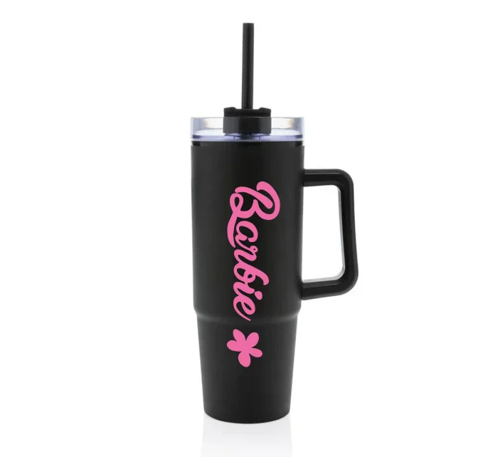 BARBIE - černý cestovní hrnek s průhledným víčkem 900 ml  