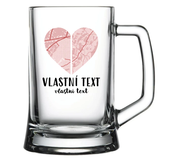 Personalizovaná pivní sklenice - dvě mapy jako srdce Personalizovaná pivní sklenice - dvě mapy jako srdce