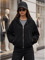 Dámská oversizeová kordová bunda s kapucí, černá, FashionStreet TY6062