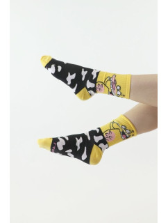 Veselé ponožky Cow and chicken žluté