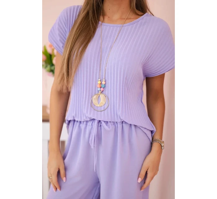 Viskózový komplet plisovaná halenka + kalhoty světle fialová