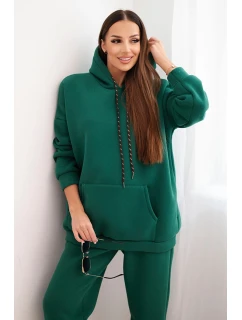 Dámský teplákový komplet zateplený z bavlny s kapucí zelený