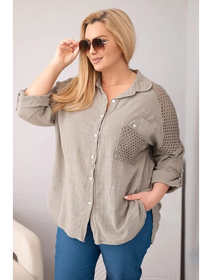 Dámská bavlněná košile Plus Size s límečkem a krajkovou vsadkou fango Dámská bavlněná košile Plus Size s límečkem a krajkovou vsadkou fango