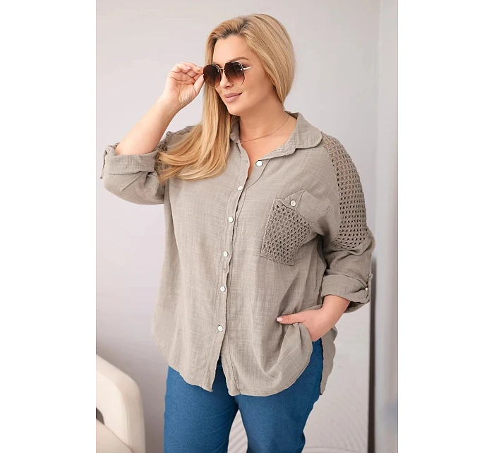Dámská bavlněná košile Plus Size s límečkem a krajkovou vsadkou fango Dámská bavlněná košile Plus Size s límečkem a krajkovou vsadkou fango