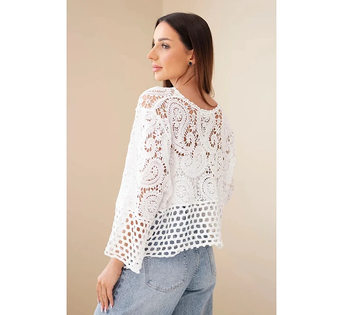 Dámský letní krajkový svetr s knoflíky a dlouhým rukávem černý