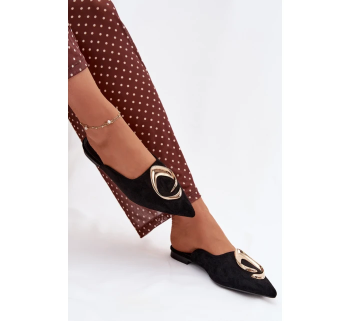 Dámské pantofle Mule s ozdobným zlatým detailem Černé Galvella Dámské pantofle Mule s ozdobným zlatým detailem Černé Galvella