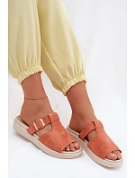 Semišové dámské sandály na platformě s zlatým sponou Oranžové model 22095001 - Boto