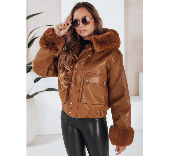 Dámská kožená bunda s kožešinou hnědá Dstreet model 21991686 - FashionStreet