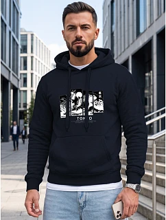 Pánská mikina s kapucí a potiskem TOKYO, tmavě modrá, FashionStreet NX5146BX