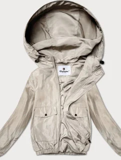 Světle béžová tenká krátká dámská bunda s podšívkou Glakate (LU98017#)