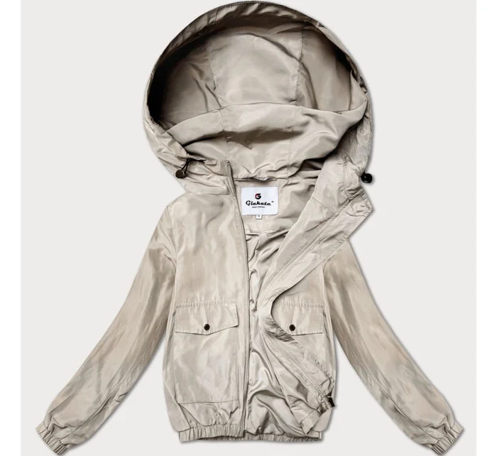 Světle béžová tenká krátká dámská bunda s podšívkou Glakate (LU98017#) Světle béžová tenká krátká dámská bunda s podšívkou Glakate (LU98017#)