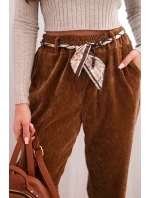 Dámské kalhoty z viskózy s šátkovým pásem camelová