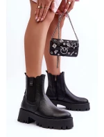 Kožené boty s kotníkovou patou na masivní platformě černé Lisencca