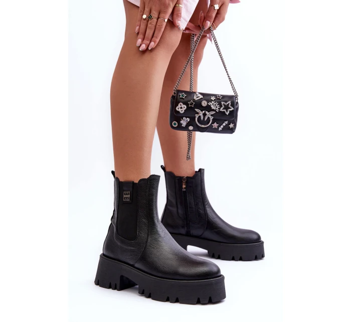 Kožené boty s kotníkovou patou na masivní platformě černé Lisencca