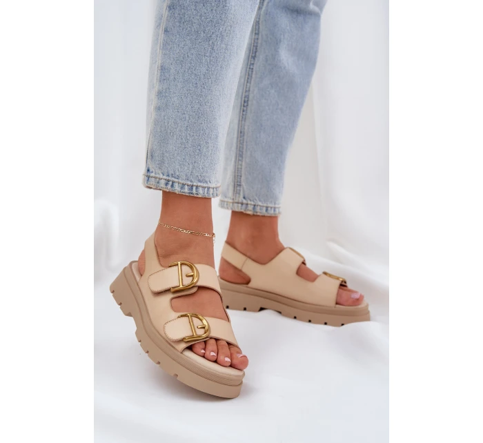 Eko kožené sandály s přezkami béžové model 21684627 - Boto