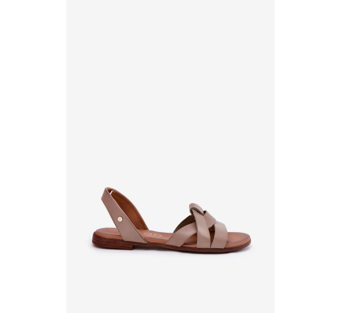 model 21694288 Pohodlné Kožené Nazouvací Sandály Tmavě Béžové - Zazoo