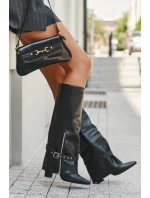 Dámské kozačky na klínku s ozdobným páskem eko kůže černé model 21708879 - Boto Dámské kozačky na klínku s ozdobným páskem eko kůže černé model 21708879 - Boto