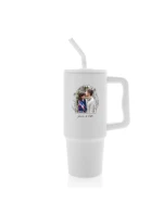 Personalizovaná termoska s barevným víčkem s květinovým ohraničením 