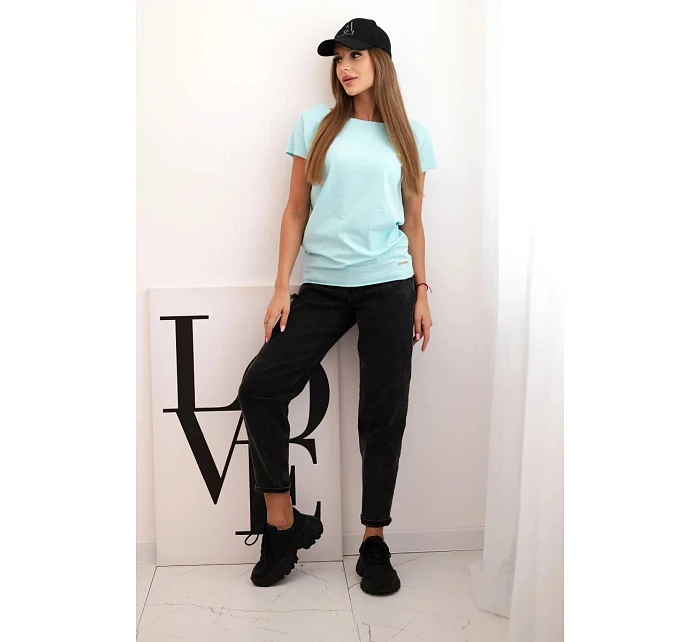 Dámská bavlněná basic blůza s krátkým rukávem mátová Dámská bavlněná basic blůza s krátkým rukávem mátová