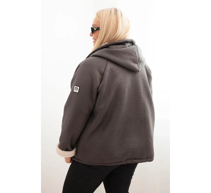 Dámská bunda Plus Size s kapucí a model 21439198 grafitová - K-Fashion
