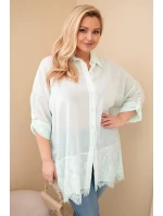 Dámská košile Plus Size bavlněná s krajkovým model 21886523 mentolová - K-Fashion