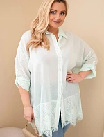 Dámská košile Plus Size bavlněná s krajkovým zakončením mentolová