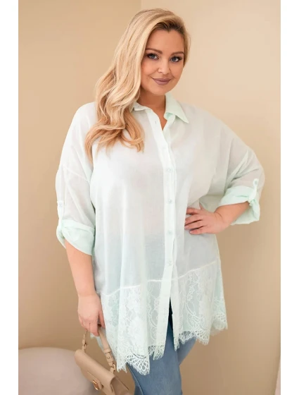 Dámská košile Plus Size bavlněná s krajkovým model 21886523 mentolová - K-Fashion