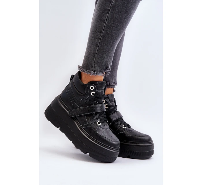 Zazoo 3392/X Dámské Kožené Sportovní Boty na Platformě Černé