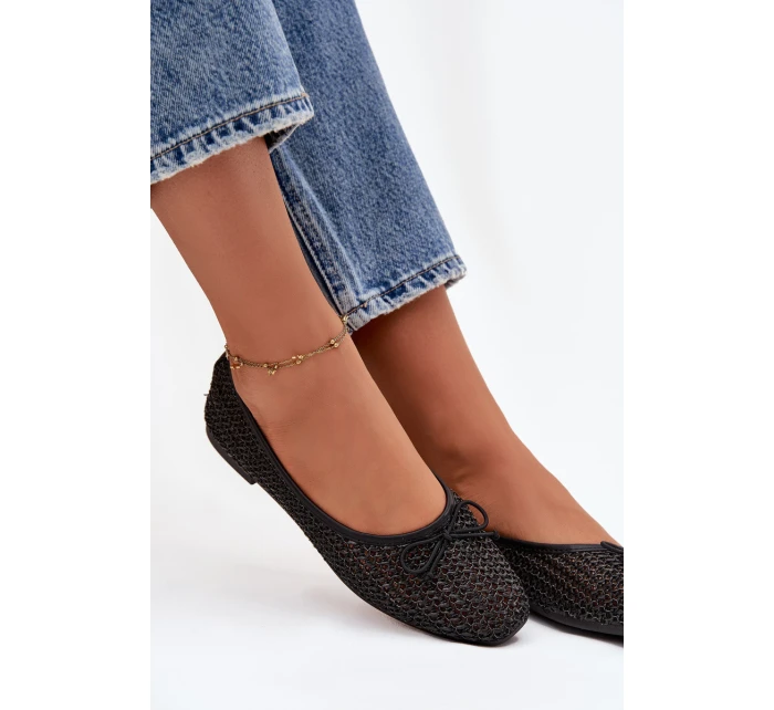 Baleríny S Pleteným A Mašlí Černé Belirra