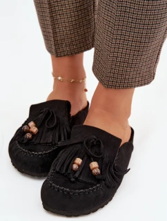Dámské pantofle s třásněmi a korálky Černé model 21919146 - Boto