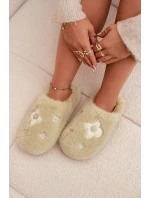 Dámské chlupaté papuče s květinami – pistáciové Selinne Dámské chlupaté papuče s květinami – pistáciové Selinne
