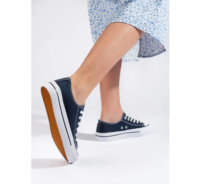 Komfortní tmavě modré dámské tenisky bez podpatku Komfortní tmavě modré dámské tenisky bez podpatku