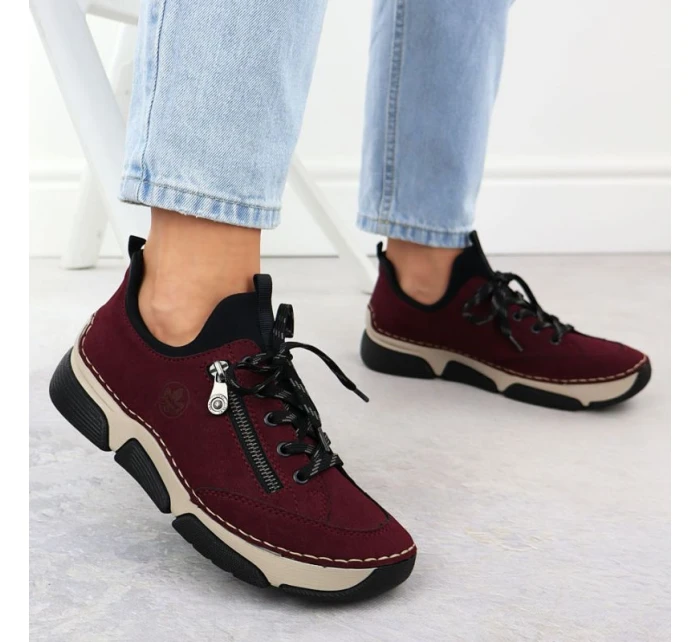 Pohodlné dámské polobotky bordó model 21905304 - Rieker Pohodlné dámské polobotky bordó model 21905304 - Rieker