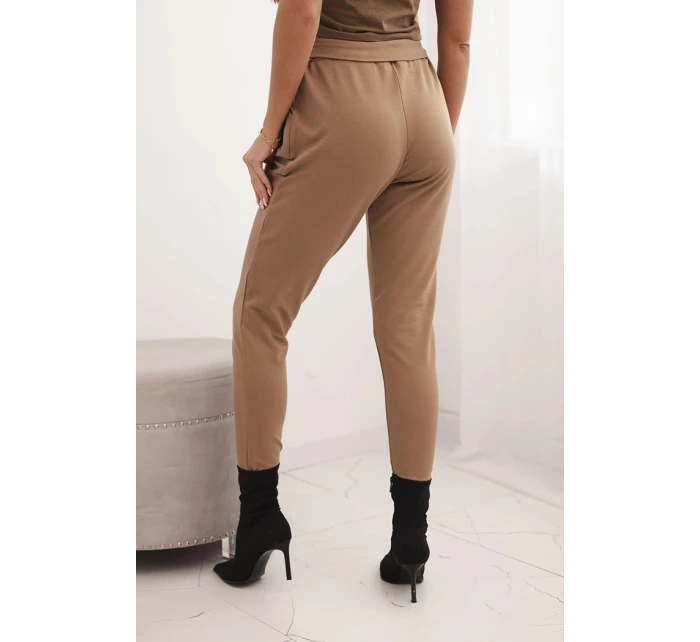 Dámské kalhoty z bavlny s vázáním v pase a nohavicemi model 21768704 - K-Fashion