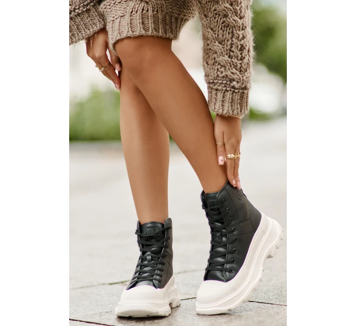 Kožené Zateplené Tenisky Na Masivní Platformě Big Star model 21676148 Černé - Big Star Shoes Kožené Zateplené Tenisky Na Masivní Platformě Big Star model 21676148 Černé - Big Star Shoes