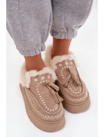 Dámské sněhule na platformě s kožíškem a třásněmi béžové Ferayne Dámské sněhule na platformě s kožíškem a třásněmi béžové Ferayne