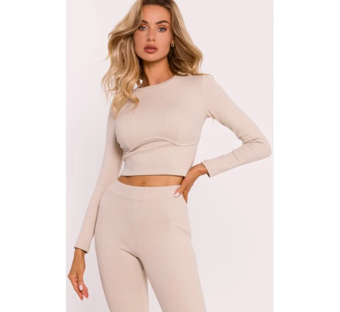 M817 Žebrovaný korzetový top s dlouhými rukávy - pískový M817 Žebrovaný korzetový top s dlouhými rukávy - pískový
