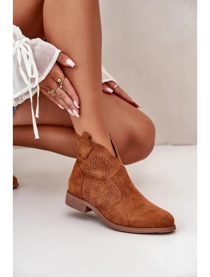 Ažurové Kotníkové Boty Dámské Na Plochém Podpatku Camel S.Barski Ažurové Kotníkové Boty Dámské Na Plochém Podpatku Camel S.Barski