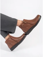 Trendy hnědé dámské  kotníčkové boty na plochém podpatku