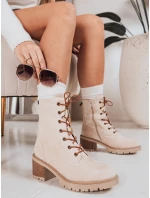 Dámské semišové šněrovací boty béžové FashionStreet ZY1235