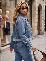 Dámská džínová přechodová bunda s výšivkou, modrá, FashionStreet TY5901 Dámská džínová přechodová bunda s výšivkou, modrá, FashionStreet TY5901