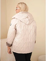 Dámská bunda Plus Size s kapucí a leopardím lemem béžová tmavá
