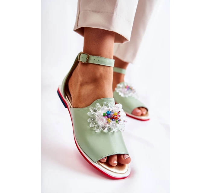 Dámské kožené sandály s zdobením zelená Nevassa Dámské kožené sandály s zdobením zelená Nevassa