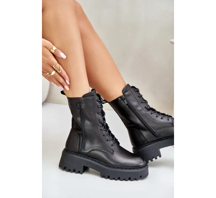 Kožené Zateplené Kotníkové Boty Workery Dámské Big Star Černé
