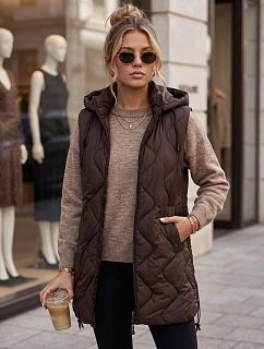 Długa kamizelka damska pikowana z kapturem  model 22361891 - FashionStreet