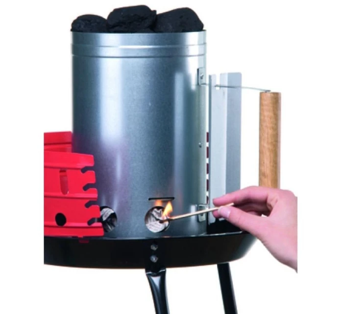 KOMÍNOVÝ PODPALOVAČ PRO GRILOVÁNÍ 27,5 CM VYSOKÝ S DŘEVĚNOU RUKOJETÍ
