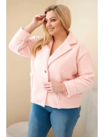Dámská bunda Plus Size s vlněnou strukturou a kapsami pudrově růžová